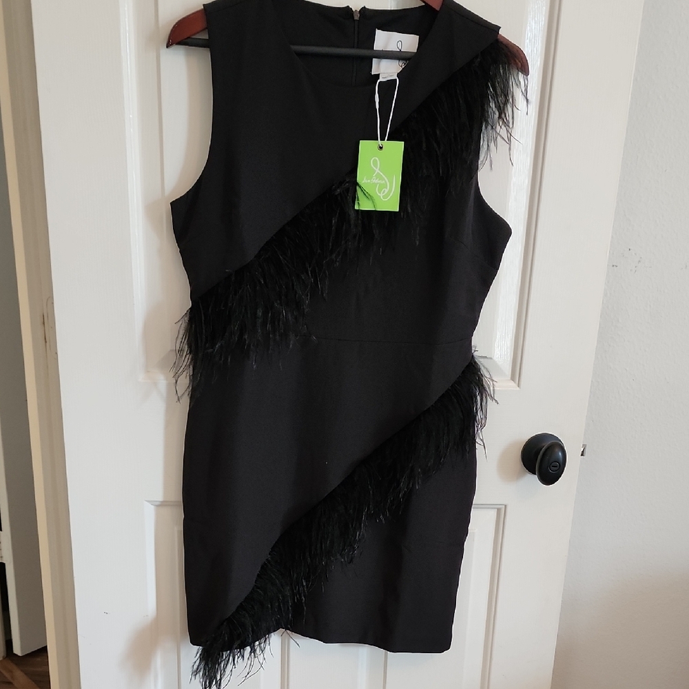 Sam Edelman Black Asymmetrical Feather Dress Size 10 Nwt